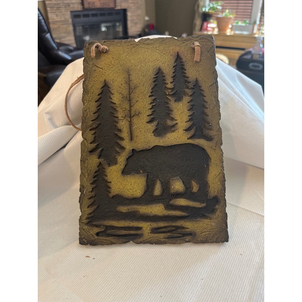 Rustic Black Bear Pine Tree Wall Plaque Lodge Cabin Decor 5.5x8.5 Forest Scene